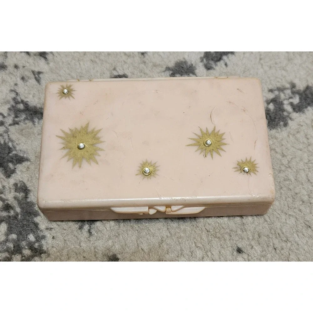 Vintage 1950s Randy Jean Original Tissue Compact Holder Pink  Handpainted Design